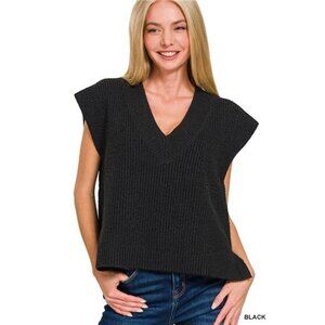 Zenana Oversized Sweater‎ Vest with Side Slit